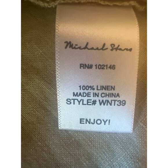 Michael Stars Beige Linen Button-Up Shirt M Safari Preppy Casual Minimalist - Picture 4 of 5